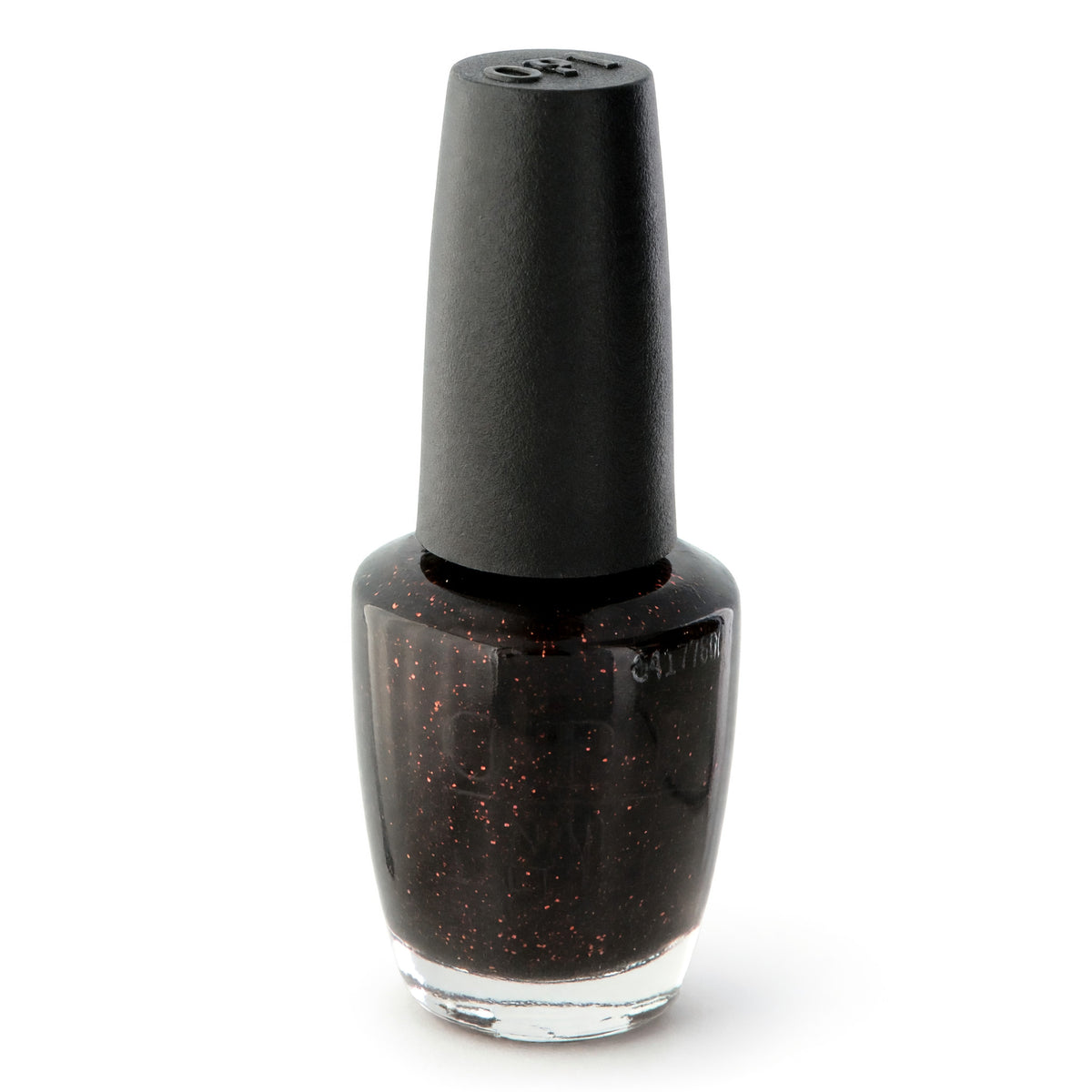 Dark nail lacquer bottle with glitter speckles