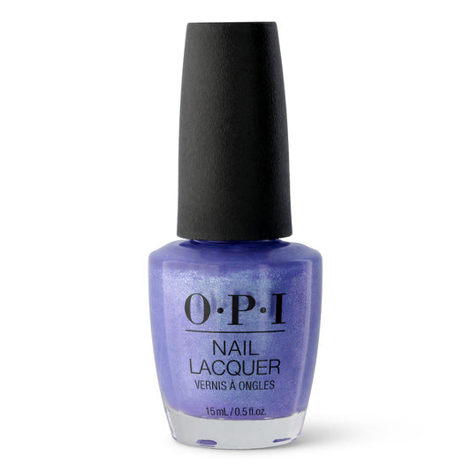 OPI nail lacquer bottle, lavender purple polish with black cap