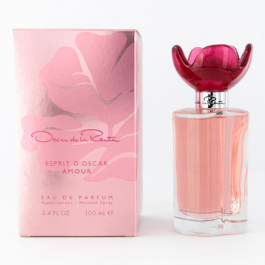 Esprit D'Oscar Amour EDP spray by Oscar De La Renta, pink bottle with matching box
