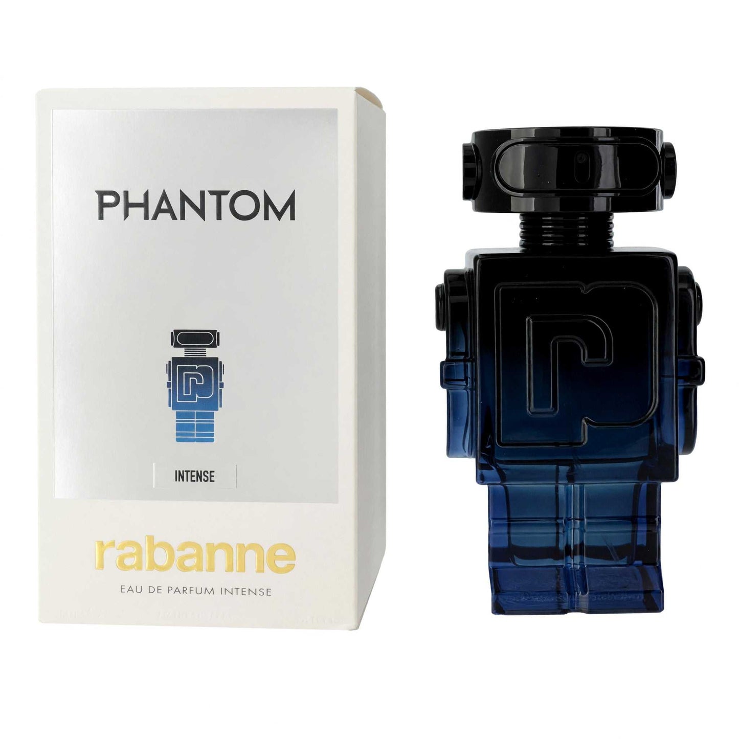 Men's intense eau de parfum with blue glass Phantom bottle and retail box, 3.4 oz.