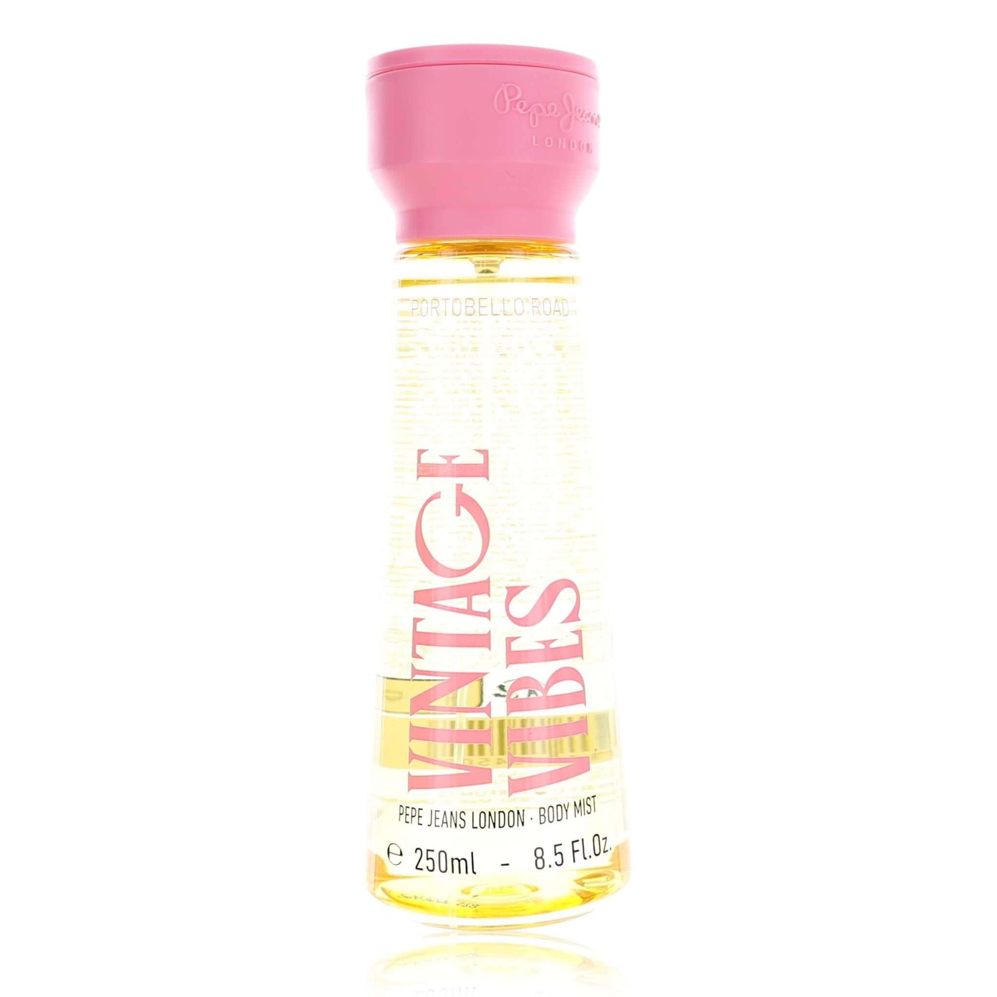 Pepe Jeans London body mist bottle with pink cap and pink label, 8.5 fl oz