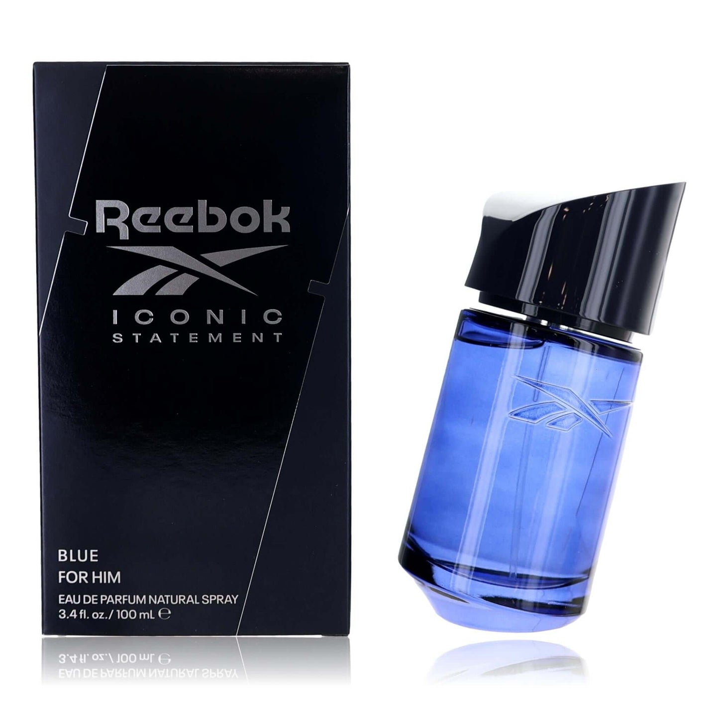 Reebok Iconic Statement Blue men’s eau de parfum spray, blue bottle with black cap and box