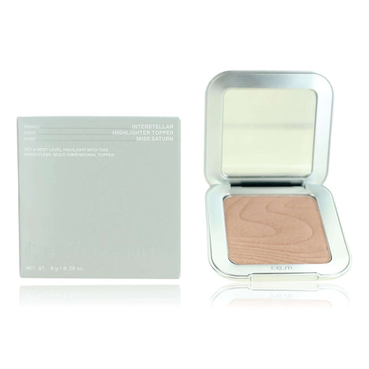 Highlighter topper compact with open lid, light beige powder shade