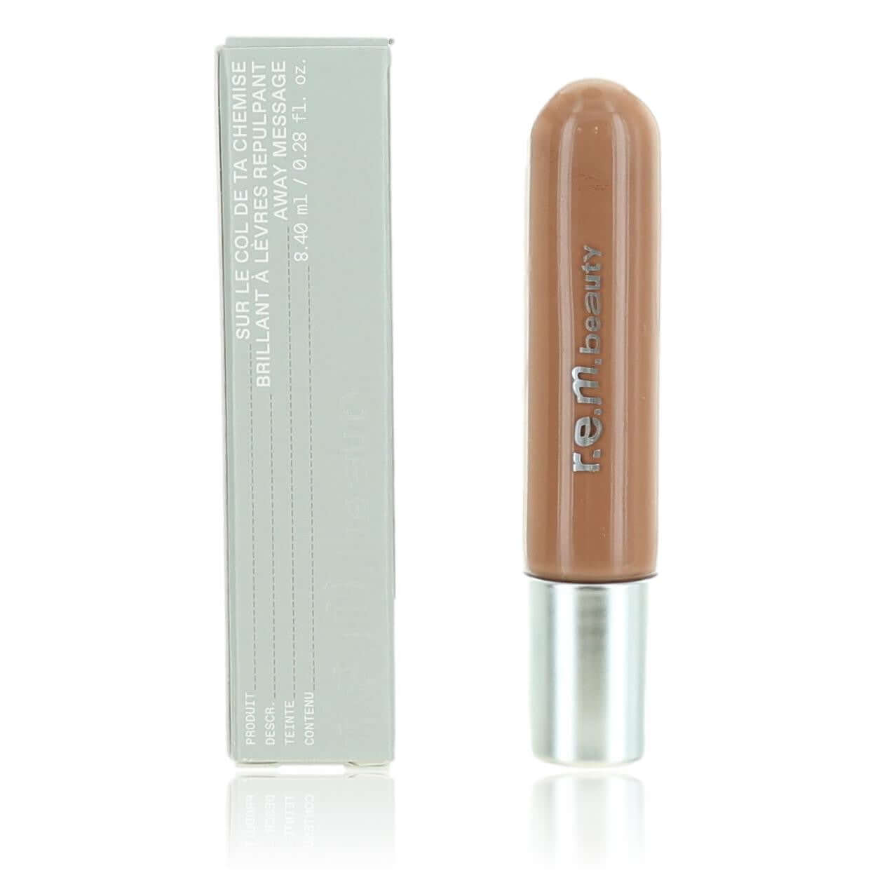 r.e.m. beauty plumping lip gloss tube with brown glossy color and silver cap