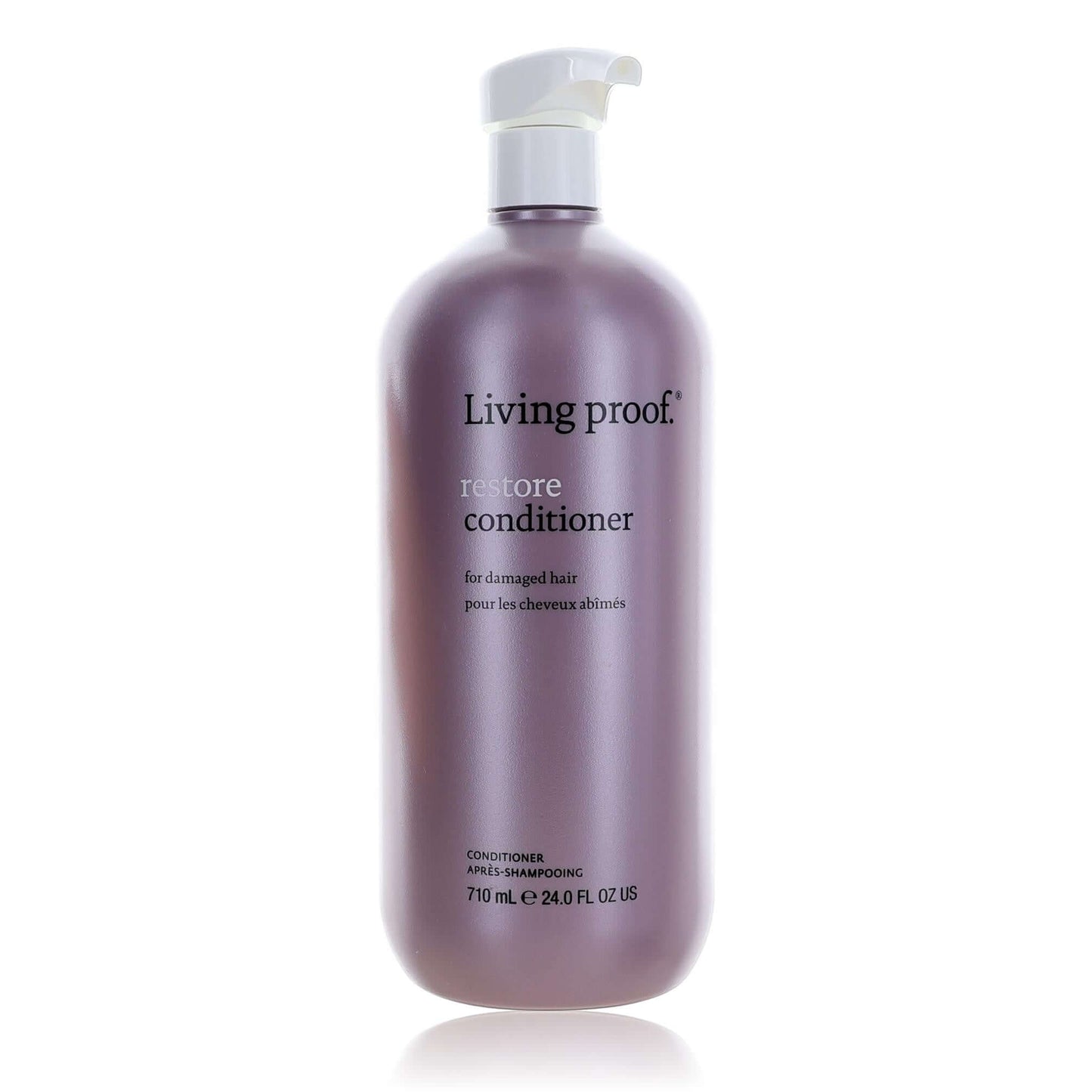 Restore conditioner bottle, 24 oz, pump top, purple bottle with Living proof label