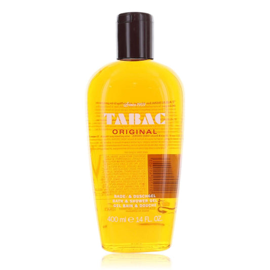 Tabac bath and shower gel bottle, amber-yellow liquid, dark cap