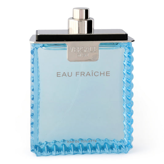 Men's EDT fragrance bottle, blue glass with silver cap; label reads 'EAU FRAICHE'