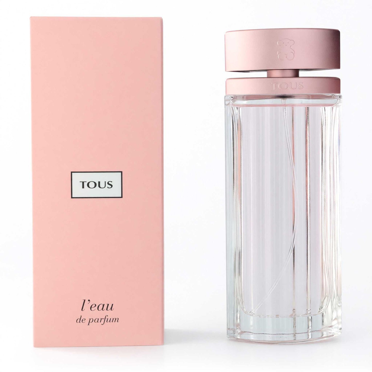 Tous L'eau EDP spray perfume bottle with pink cap and matching pink box, 3 oz