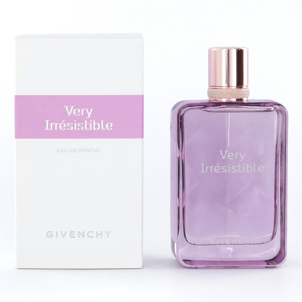 Givenchy Very Irresistible eau de parfum spray, clear purple bottle with rose-gold cap