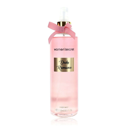 Women'Secret Daily Romance body mist bottle, pink glass with ribbon bow and spray cap