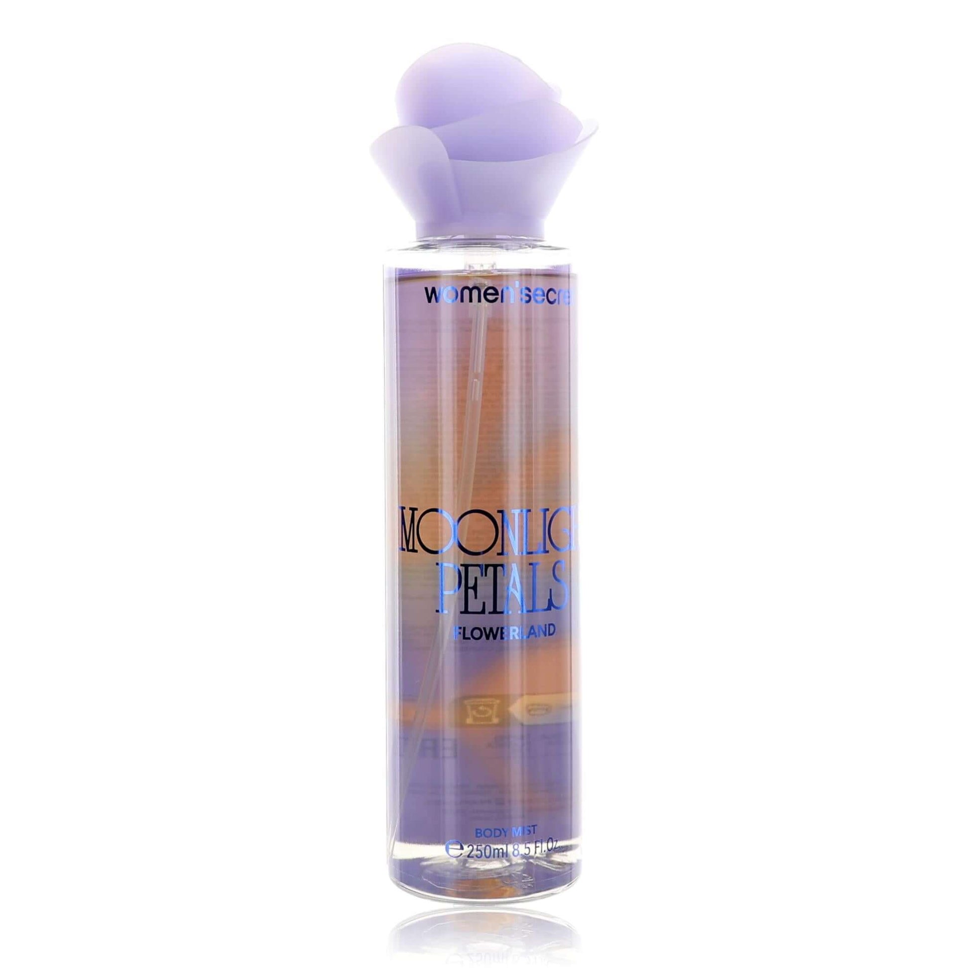 Women'Secret Moonlight Petals body mist bottle, clear glass with purple cap