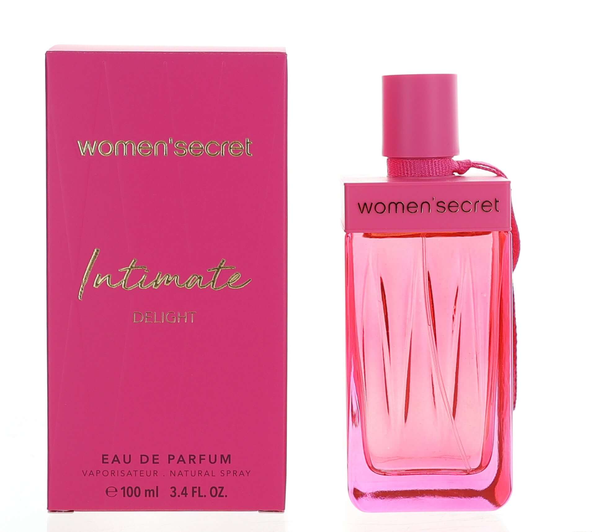 Women'secret Intimate Delight eau de parfum spray in pink glass bottle and box