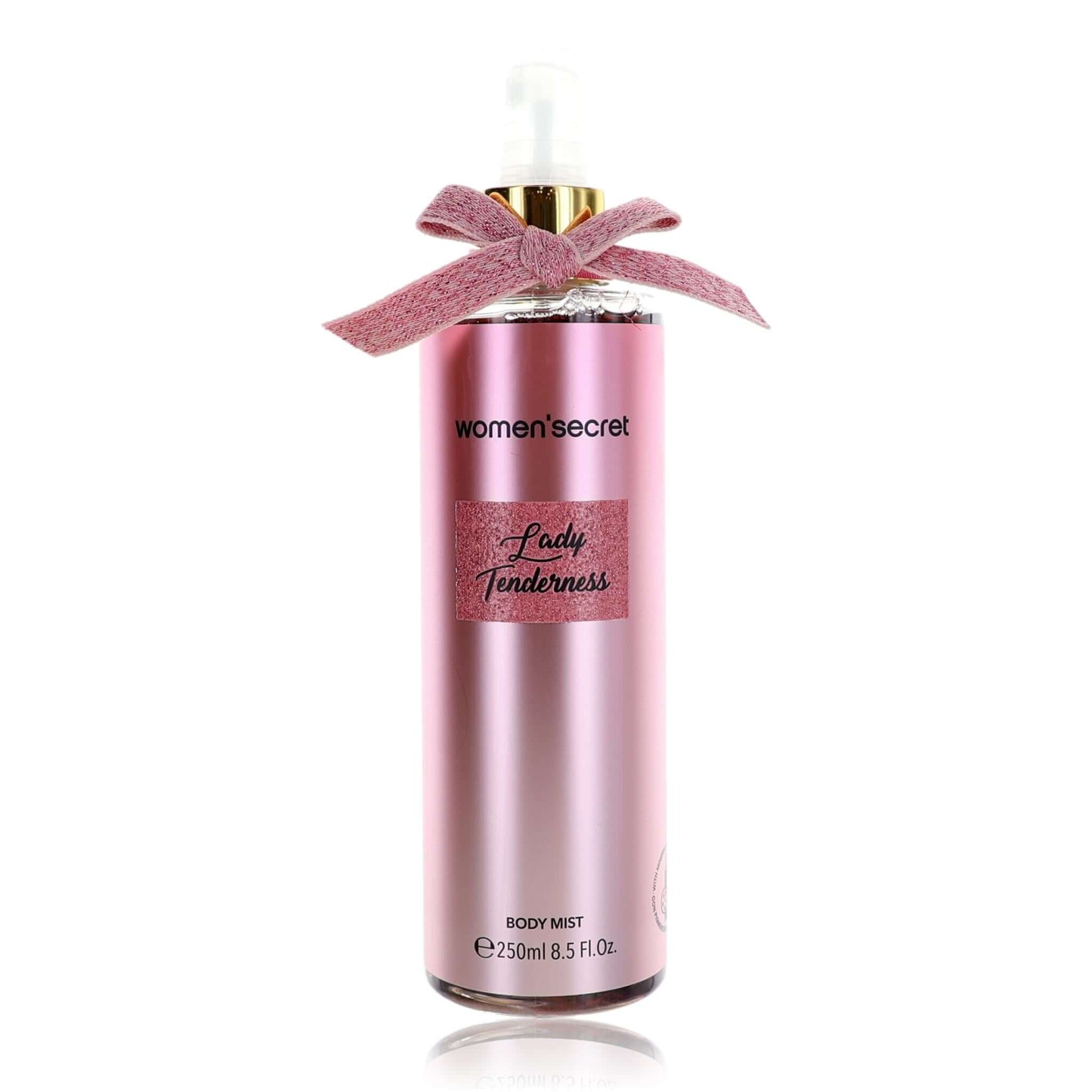 Women'Secret Lady Tenderness body mist bottle, pink satin finish, bow cap, 250ml