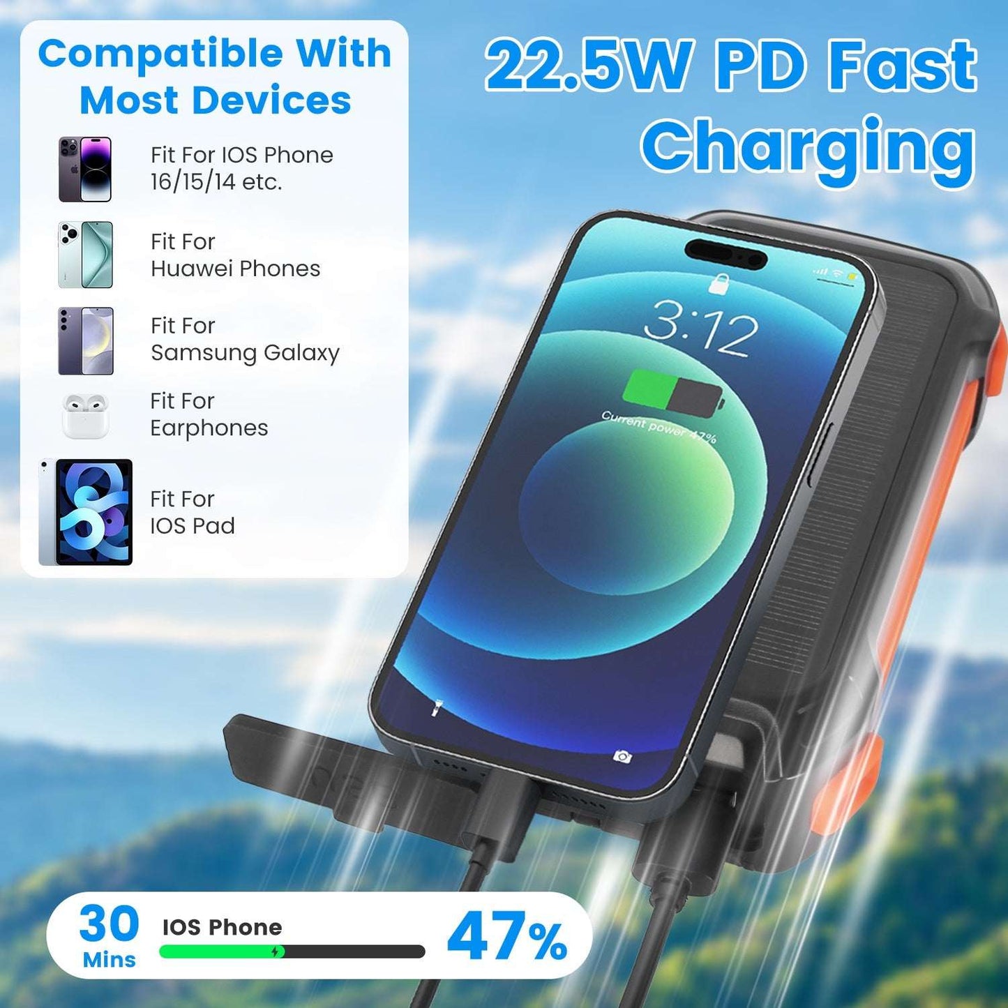 49800mAh Solar Power Bank | 22.5W Fast Charge & Wireless Charging 1Pc Portable Solar Charger 49800mAh Powe | Ectron Online