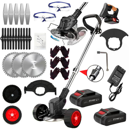 21V Cordless Weed Eater with Wheels - 3-in-1 Battery Trimmer