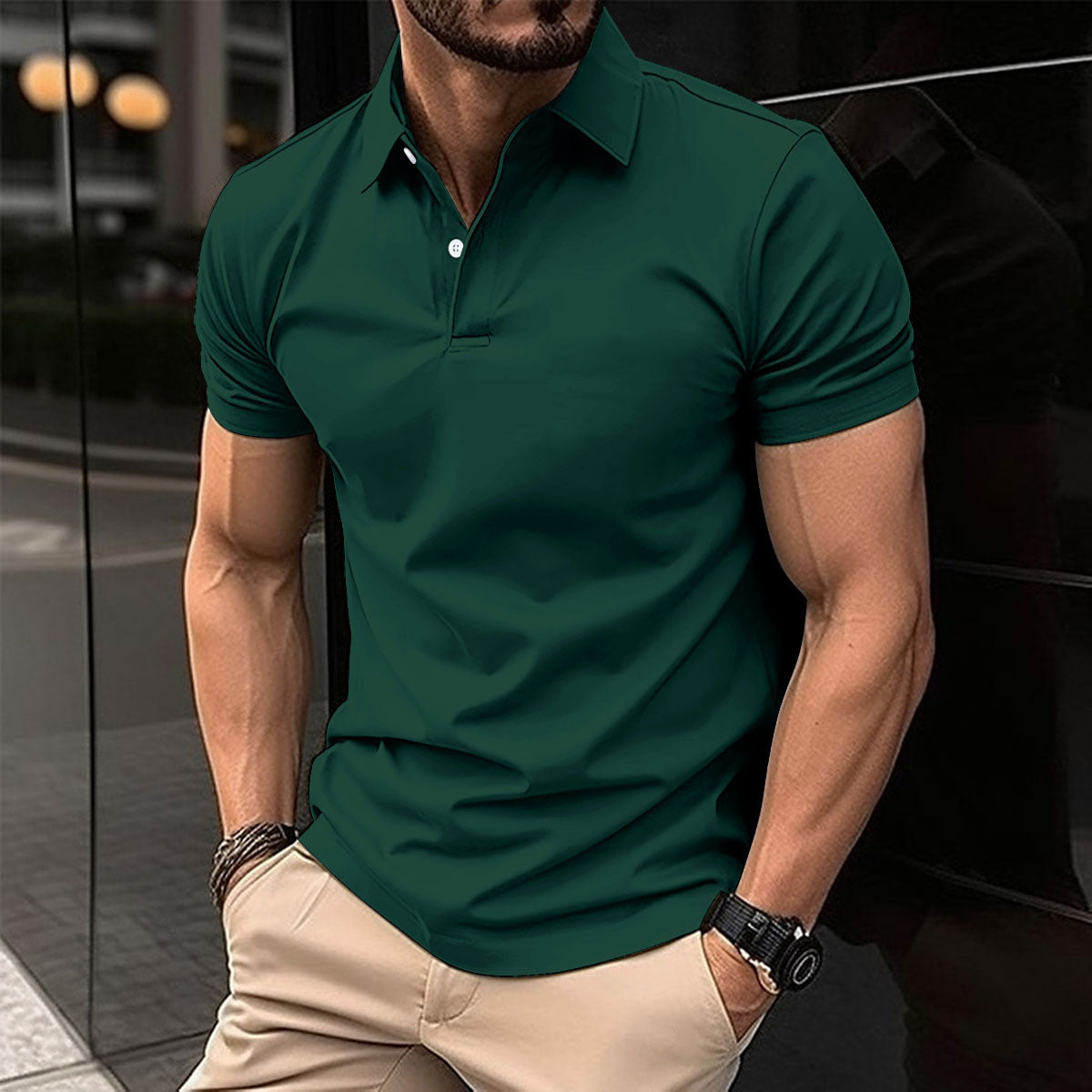 Men’s Summer Polo Shirt – Solid Colour Button Lapel Top Summer Short Sleeve Polo Shirt Men Solid | Ectron Online