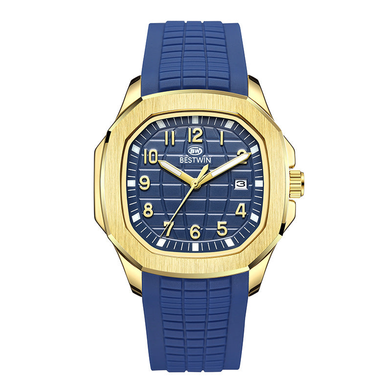 {{ brand }} Men's Fashion Sports Watch Blue Ribbon Gold Shell Blue - Fashion Sports Silicone Strap Alloy Watc