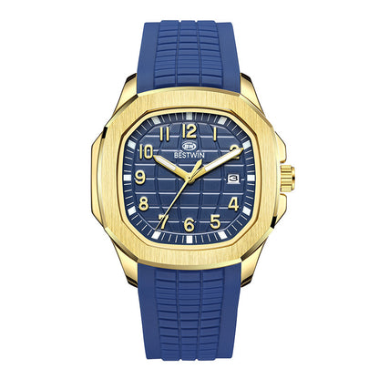 {{ brand }} Men's Fashion Sports Watch Blue Ribbon Gold Shell Blue - Fashion Sports Silicone Strap Alloy Watc