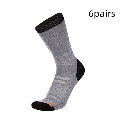 Gray sock with black accents on a white background, labeled '6 pairs'.