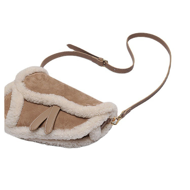 Retro Lamb Fur Caramel Saddle Bag