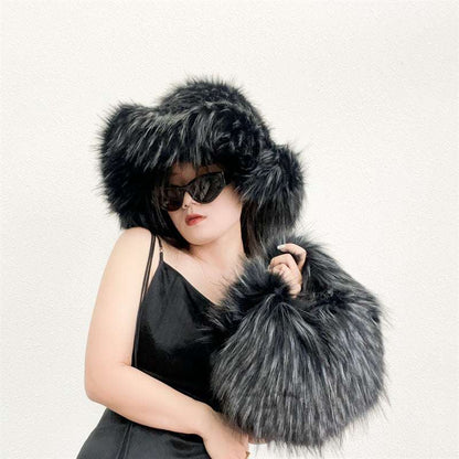 Artificial Raccoon Fur Ball Bag Plush Punk Style Y2K

