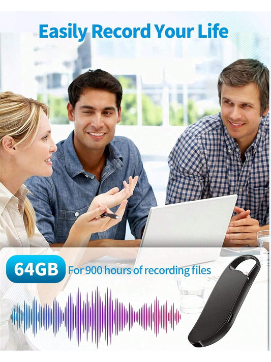 64GB Digital Voice Recorder | 900H Capacity & Noise Reduction Device