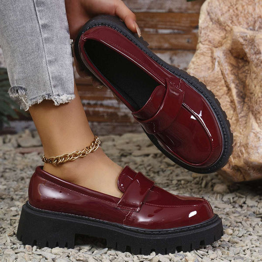 Plus Size British Style Slip-on Thick Bottom Chunky Heel Stylish Loafers