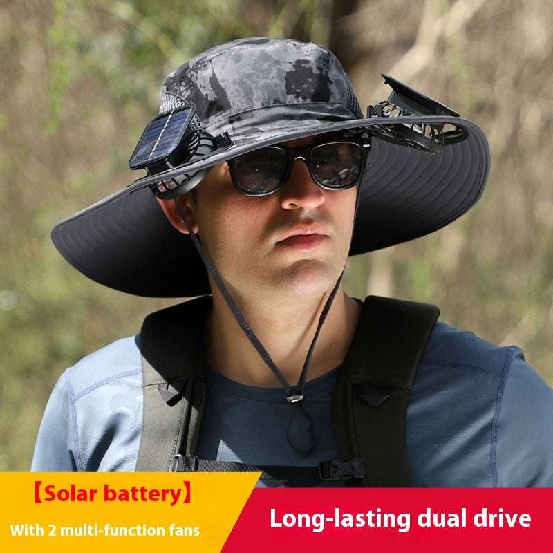 Solar-Powered Outdoor Sun Hat with Fan – Wide Brim Cooling Hat Outdoor Wide Brim Sun Hat With Solar Fan | Ectron Online