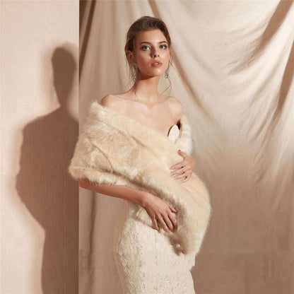 Winter Faux Fox Fur Bridal Fur Shawl