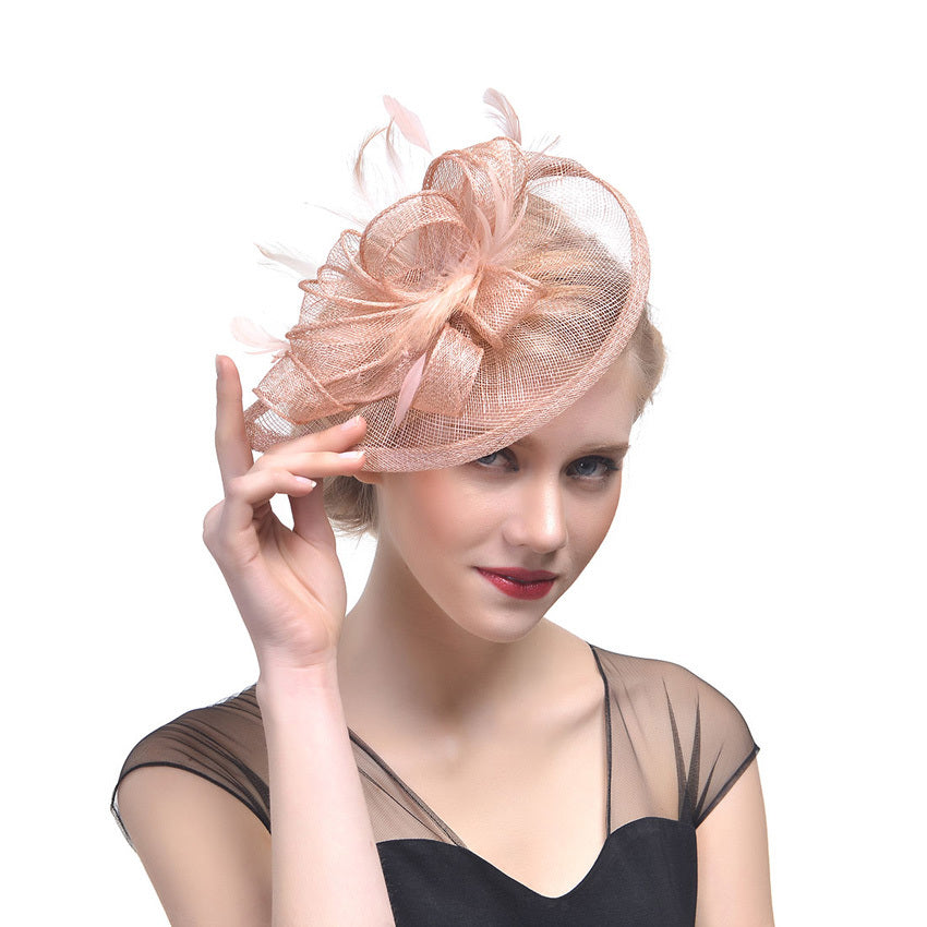 Hemp Yarn Feather Hairpin – Elegant Bridal & Banquet Accessory Hemp Yarn Banquet Net Top Hat Bridal Fea | Ectron Online