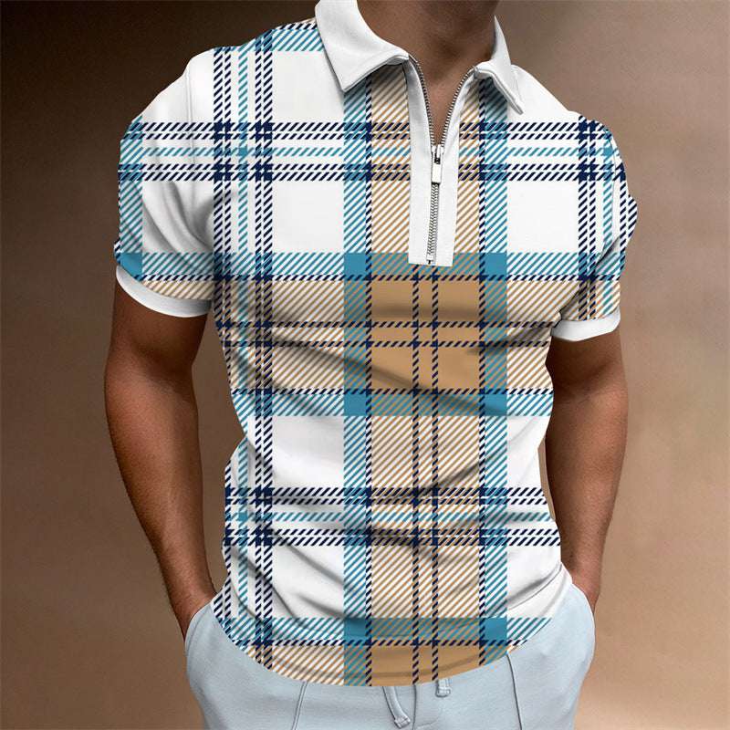 Men’s Polo Lapel Striped Plaid T-Shirt – Short Sleeve Casual Men's POLO Lapel Striped Plaid Short Sle | Ectron Online