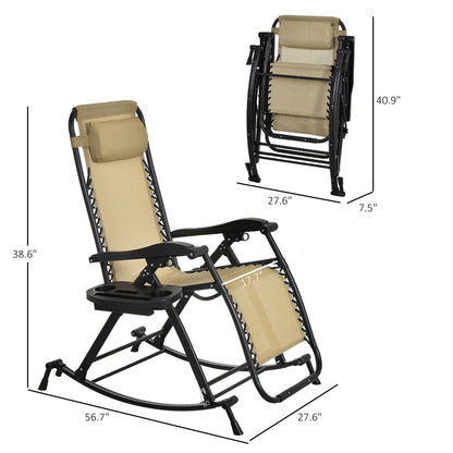 Beige zero gravity rocking chair, black frame and adjustable backrest, with pillow