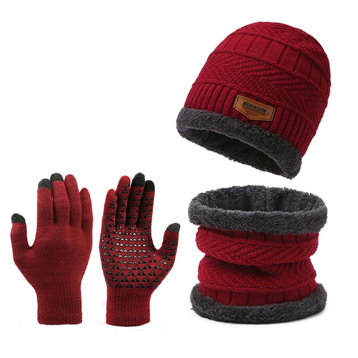 Men's Fleece-Lined Knitted Hat, Scarf & Gloves 3-Piece Winter Set Men's Winter Scarf Gloves Three-piece Se | Ectron Online