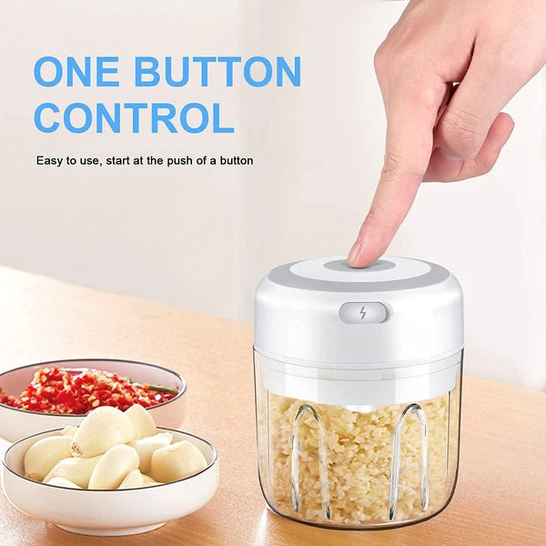 300ml Mini Electric Garlic Press & Food Chopper | Portable Meat & Vegetable Mincer