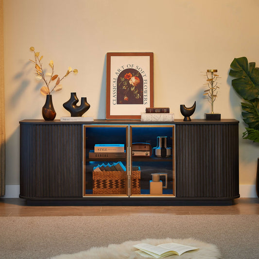 64" Wavy TV Cabinet & Sideboard | Modern Glass Storage Cabinet - Black