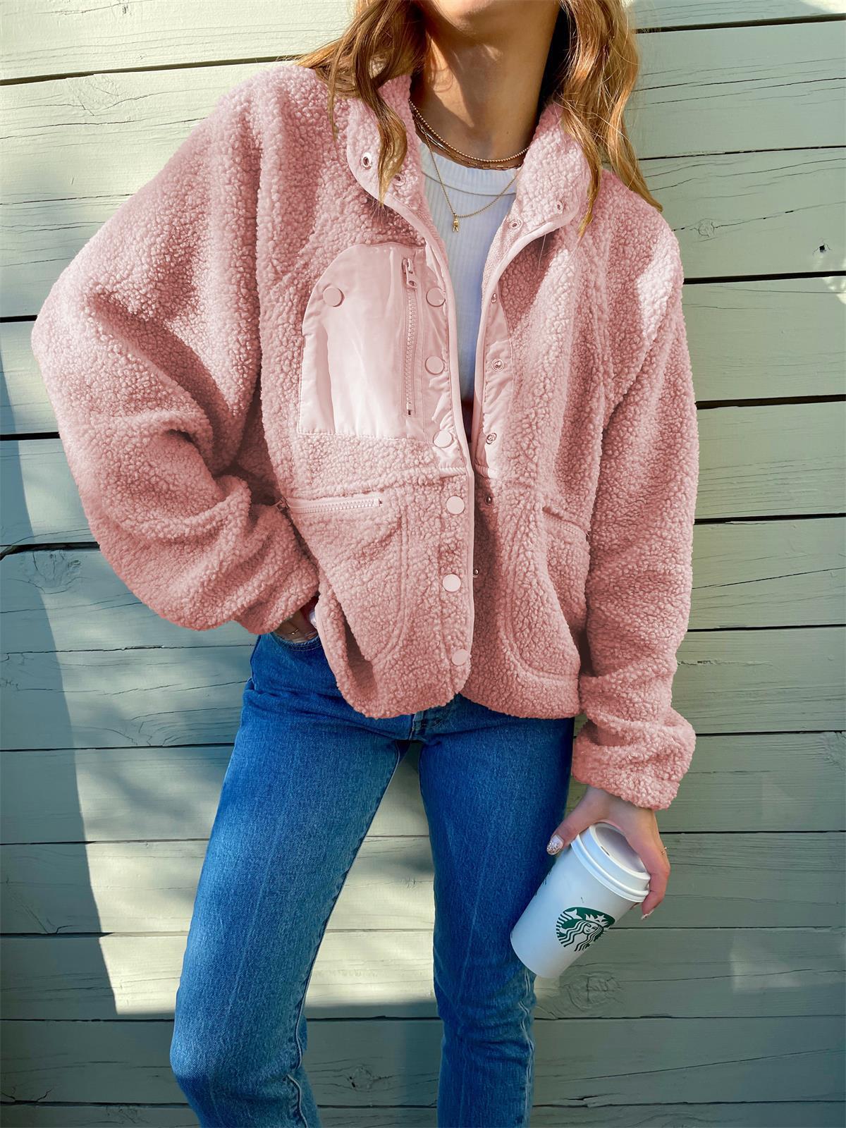 Short Cardigan Plush Jacket Lamb Wool Coat Outerwear & Jackets | Ectron Online