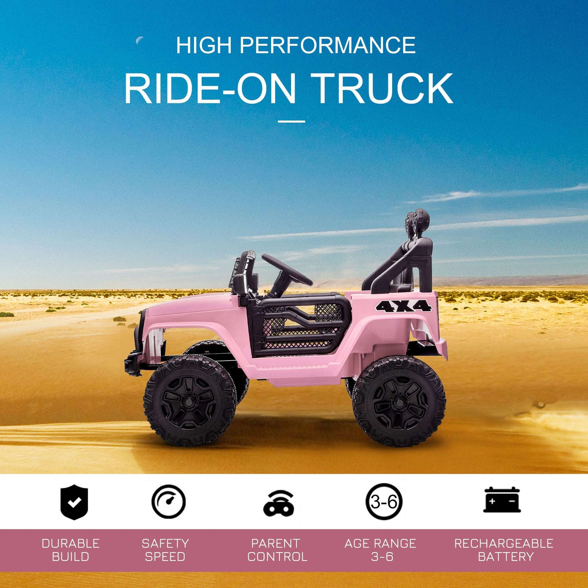 12V Kids Ride On Truck with Remote - Pink Electric Car for Girls 12V Kids Ride On Truck with Parent Remot | Ectron Online