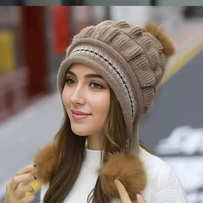 Women's Fleece Beanie with Ear Flaps | Warm Winter Ski & Outdoor Hat Cozy Knit Fleece-Feel Beanie With Ear Fl | Ectron Online