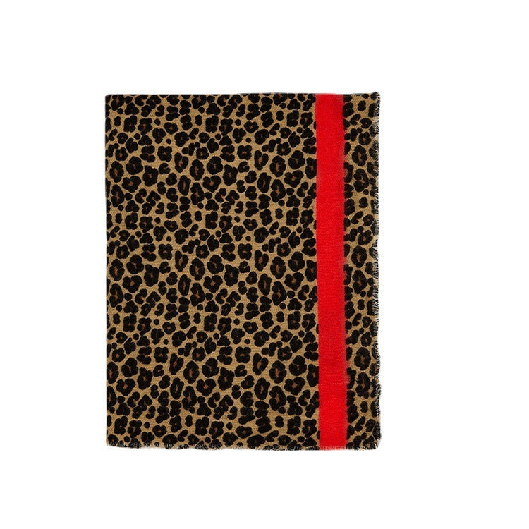 Festive Red Classic Leopard Pattern Imitation Cashmere Autumn And Winter Thick Warm Talma