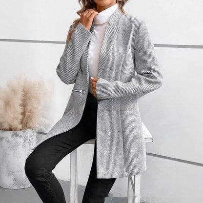 Women's Vertical Pattern Woolen Jacket | European Style Zip-Up Coat European And American Leisure Vertical P | Ectron Online