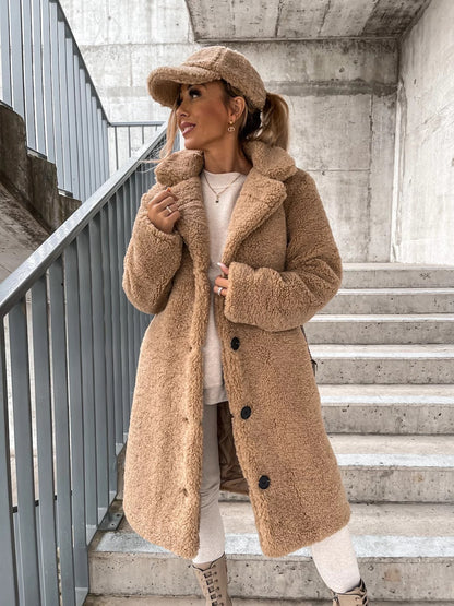 Women's Lamb Wool Large Coat | Oversized Warm Lapel Winter Jacket Long Sleeve Lapel Coat Lamb Wool Large C | Ectron Online