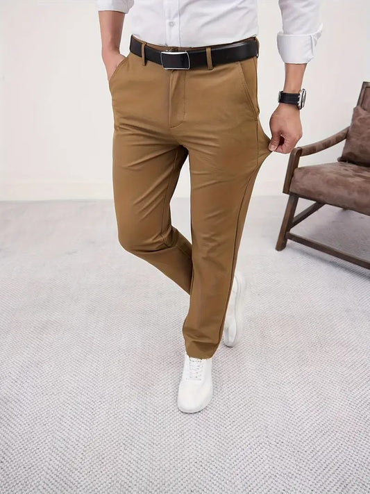 Men's Slim Fit Tapered Business Pants Men's Slim Fit Business Pure Color Casua | Ectron Online