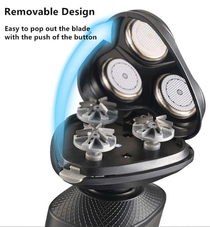 Removable shaving head assembly of electric beard and nose trimmer with three blades