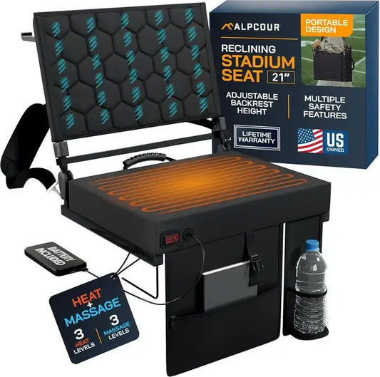 Alpcour Heated Massage Stadium Seat - Reclining Bleacher Chair Alpcour Heated Massage Reclining Stadium | Ectron Online
