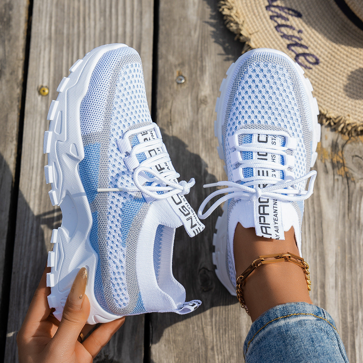 Women's Flyknit Mesh Sneakers | Breathable Lace-Up Walking Shoes Flyknit Mesh Shoes Women's Breathable La | Ectron Online
