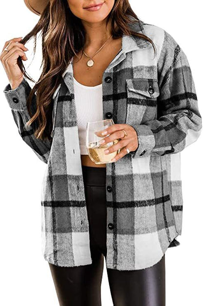 Flannel Jacket Casual Check Button Down