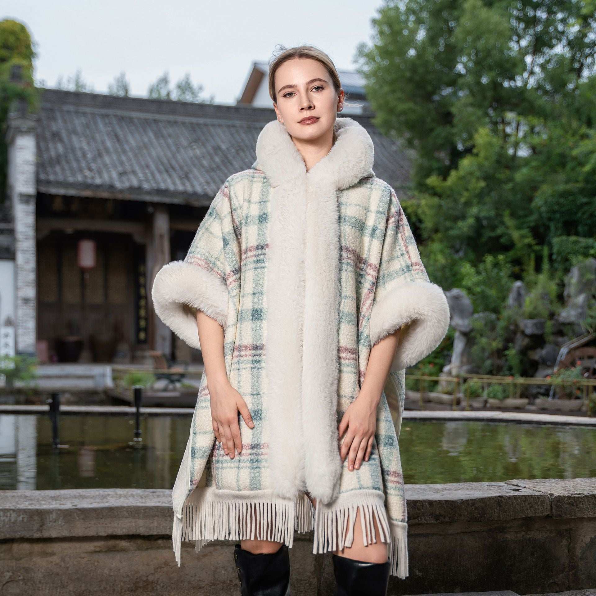 New Hooded Warm Cloak - Artificial Plush Fur Shawl New Hooded Warm Cloak Artificial Plush F | Ectron Online