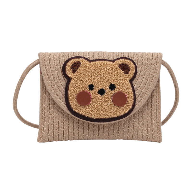 Women's Popular Woven Envelope Cute Bear Bohemian Shoulder Messenger Bag