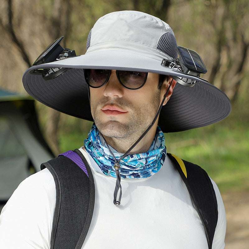 Outdoor Wide Brim Sun Hat With Solar Fan Wide Brim Solar Fan Outdoor Fishing Hat Solar USB Charging Solar Powered Hat Adjustable