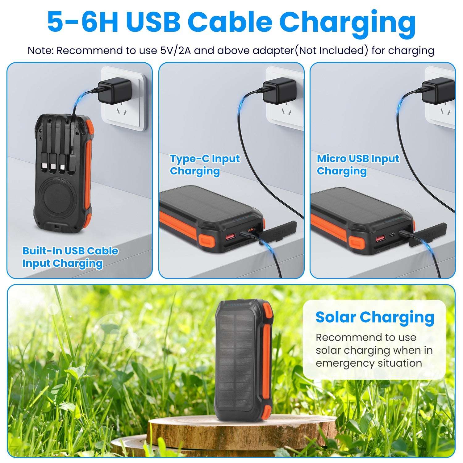 49800mAh Solar Power Bank | 22.5W Fast Charge & Wireless Charging 1Pc Portable Solar Charger 49800mAh Powe | Ectron Online